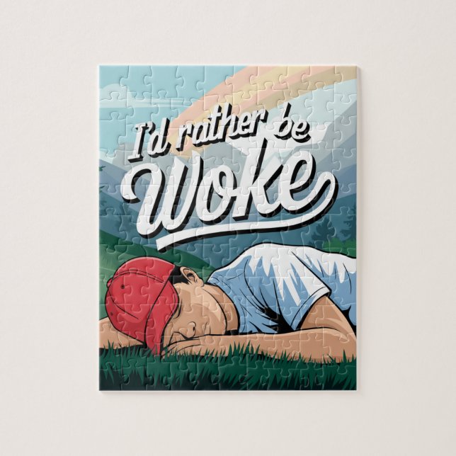 Sleeping Person Rather Be Woke Mountain Scene Jigsaw Puzzle (Vertical)
