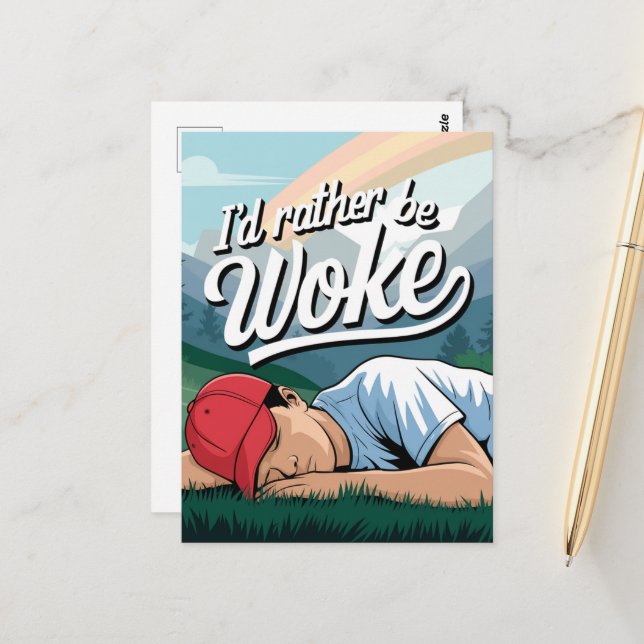 Sleeping Person Rather Be Woke Mountain Scene Postcard (Front/Back In Situ)
