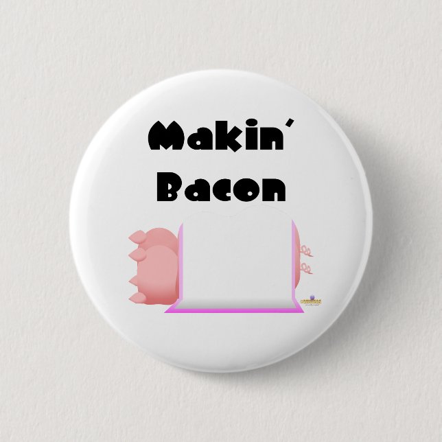 Sleeping Pigs Pink Blanket Makin' Bacon Pinback Button (Front)