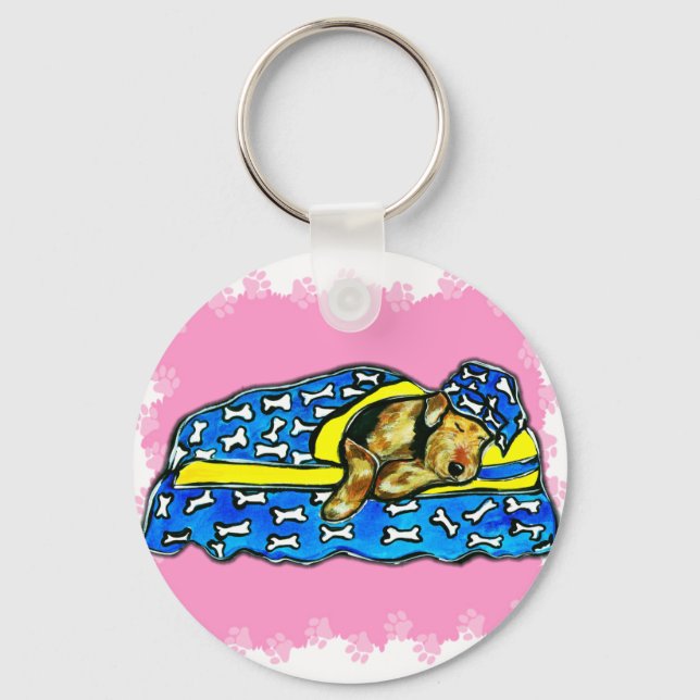 Sleeping Pink Airedale Keychain (Front)