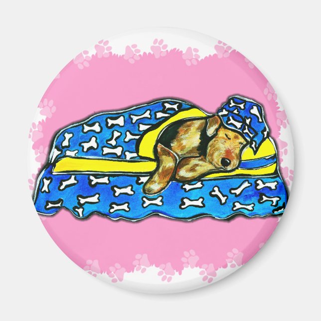 Sleeping Pink Airedale Magnet (Front)
