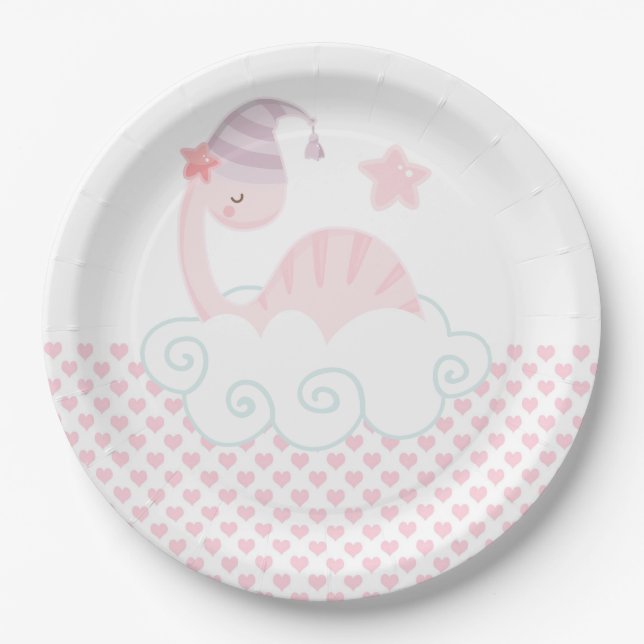 Sleeping Pink Dinosaur       Paper Plates (Front)