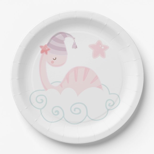 Sleeping Pink Dinosaur  Paper Plates (Front)
