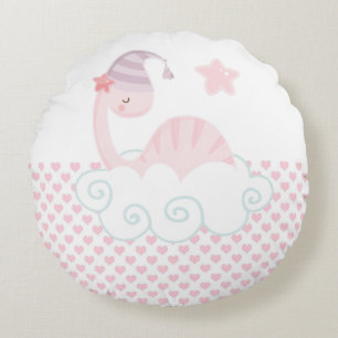 Sleeping Pink Dinosaur Round Pillow
