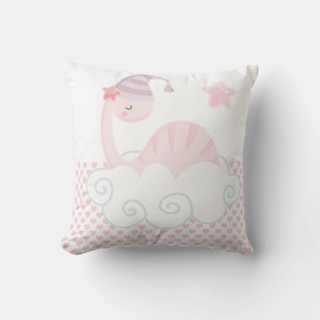 Sleeping Pink Dinosaur       Throw Pillow (Front)