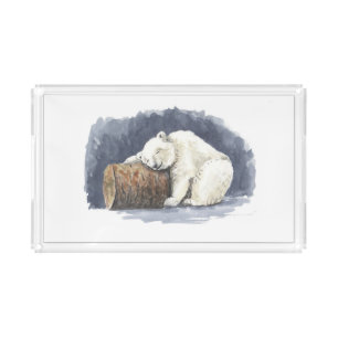 Sleeping polar bear, watercolor art acrylic tray