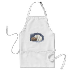 Sleeping polar bear, watercolor art adult apron