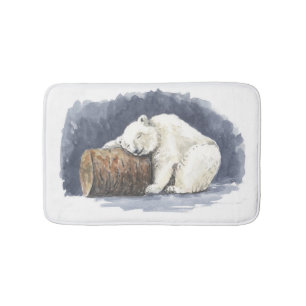 Sleeping polar bear, watercolor art bath mat