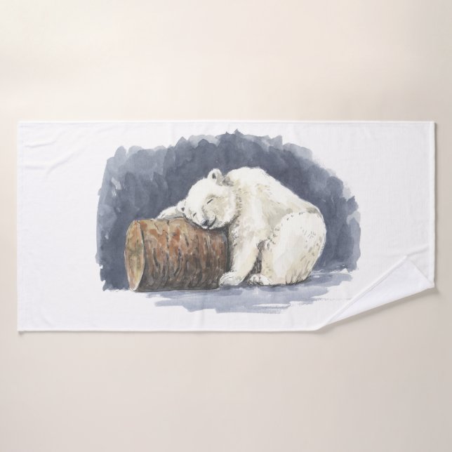Sleeping polar bear, watercolor art bath towel set (Bath Towel)