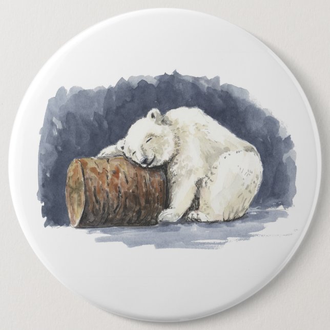 Sleeping polar bear, watercolor art button (Front)