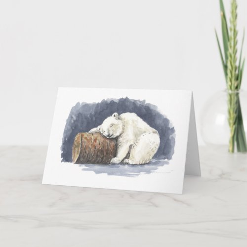 Sleeping polar bear watercolor art card