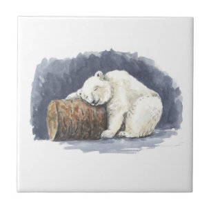 Sleeping polar bear, watercolor art ceramic tile