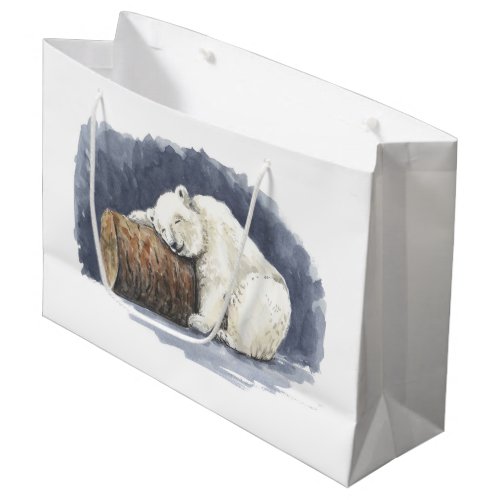 Sleeping polar bear watercolor art large gift bag