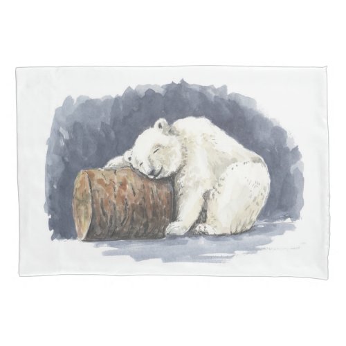 Sleeping polar bear watercolor art pillow case