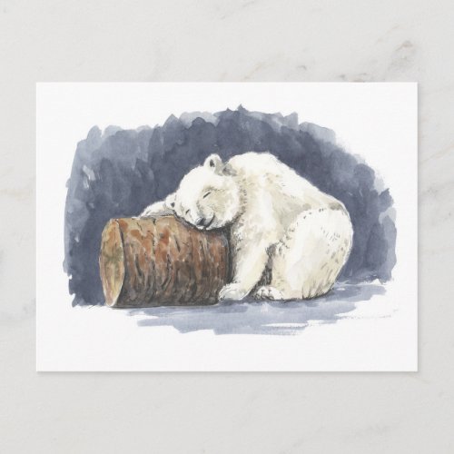 Sleeping polar bear watercolor art postcard