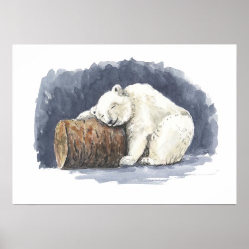 Sleeping polar bear watercolor art poster