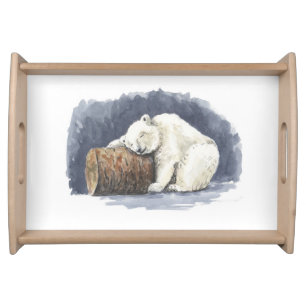 Sleeping polar bear, watercolor art serving tray
