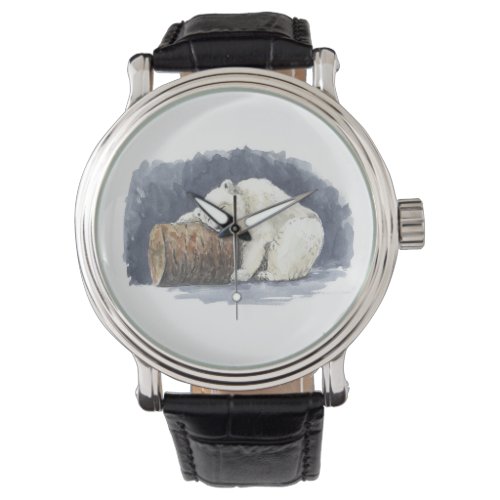 Sleeping polar bear watercolor art watch