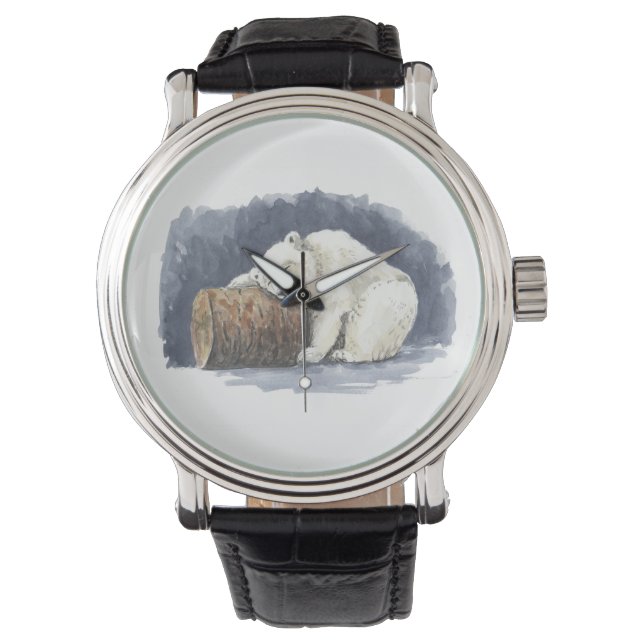 Sleeping polar bear, watercolor art watch (Front)