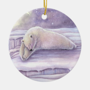 Sleeping Polar Bear Wildlife Fantasy Art Ceramic Ornament