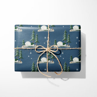 Sleeping Polar Bear Winter Forest Blue Wrapping Paper