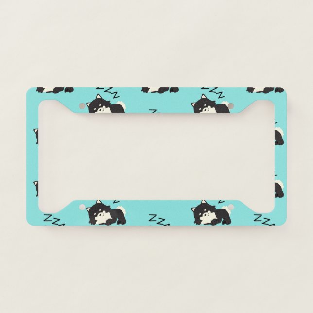 Sleeping Pomeranian Dog Animals Lover ZZZ Pet License Plate Frame (Front)