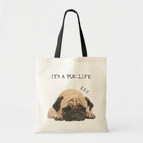 Sleeping Pug Illustrated Tote Bag