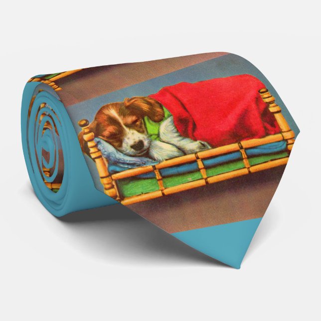 sleeping puppy print  neck tie (Rolled)