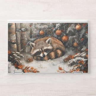 Sleeping Raccoon Whimsical Rustic Christmas HP Laptop Skin