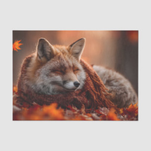 Sleeping Red Fox in a Cozy Autumn Scarf Tissue Paper