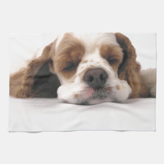 Sleeping Red/White Cocker Spaniel Kitchen Towel (Horizontal)