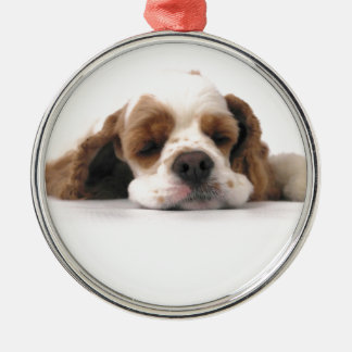 Sleeping Red/White Cocker Spaniel Metal Ornament