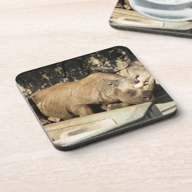 Sleeping Rhino Beverage Coaster (Left Side)