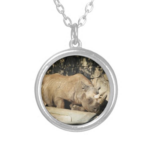 Sleeping Rhino Silver Plated Necklace