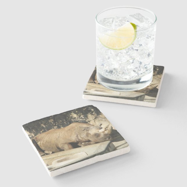 Sleeping Rhino Stone Coaster (Side)