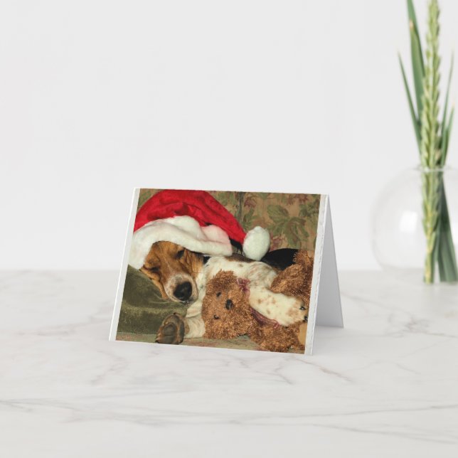 Sleeping Santa Beagle Dog Snoopy - Thank You Holiday Card (Front)