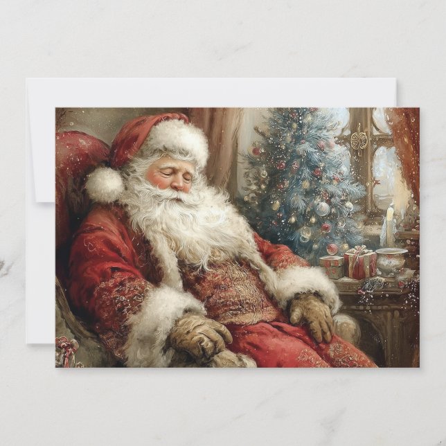 Sleeping Santa Claus Happy Holidays Flat Card (Front)