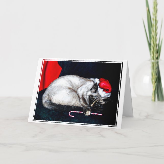 Sleeping Santa Claws Holiday Card (Front)