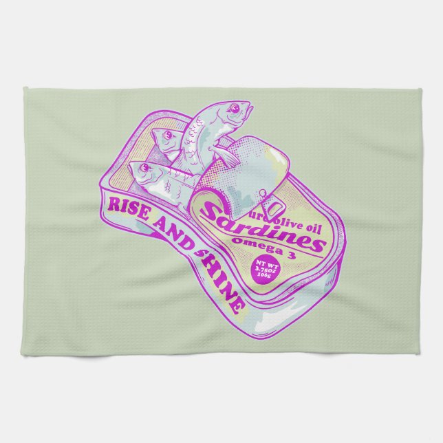SLEEPING SARDINES rISE AND SHINE Kitchen Towel (Horizontal)