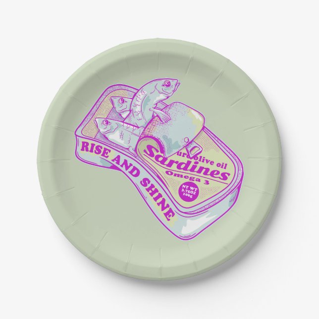 SLEEPING SARDINES rISE AND SHINE Paper Plates (Front)