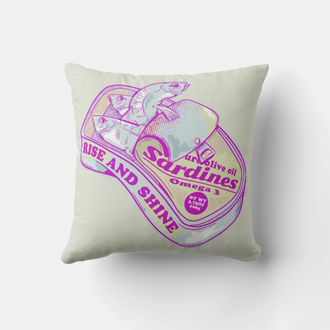 SLEEPING SARDINES rISE AND SHINE Throw Pillow (Back)