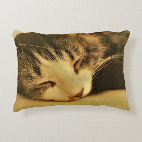 Sleeping Sepia Cat Napping Accent Pillow