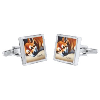Sleeping Shiba Custom Portrait Photo and Name Cufflinks