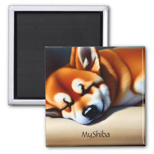 Sleeping Shiba Custom Portrait Photo and Name Magnet