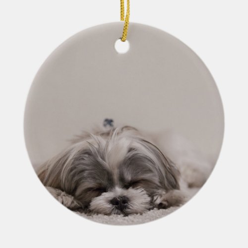 Sleeping Shih tzu Christmas Ornament Sleeping Dog Ceramic Ornament