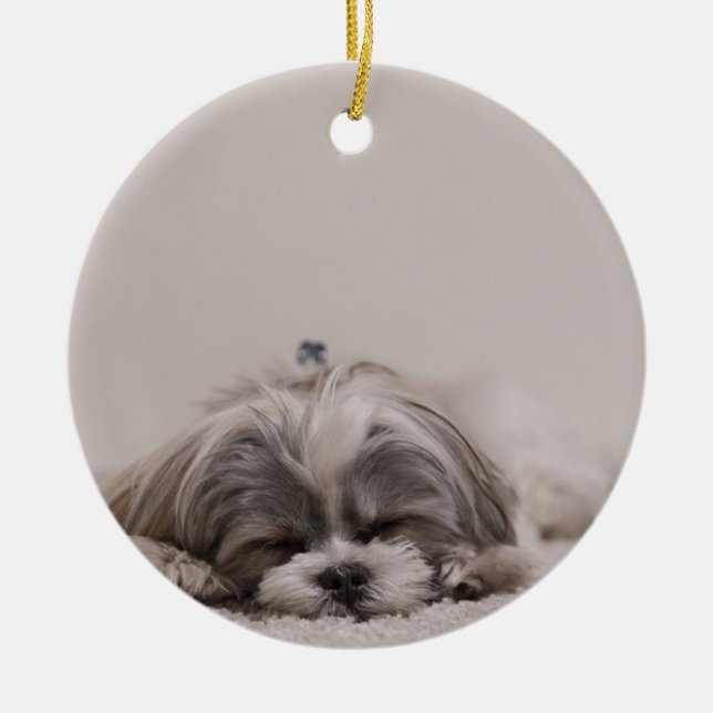 Sleeping Shih tzu Christmas Ornament, Sleeping Dog Ceramic Ornament (Front)