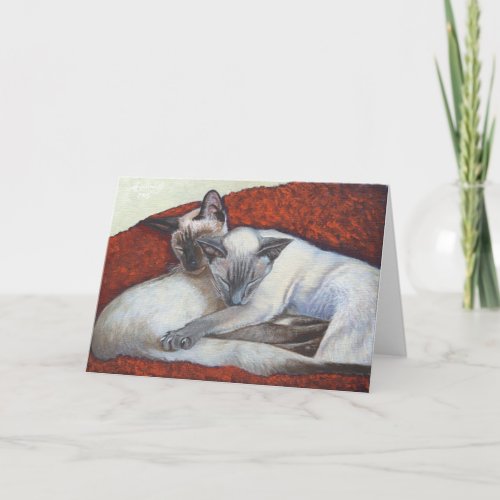 Sleeping Siamese Cat Art Card