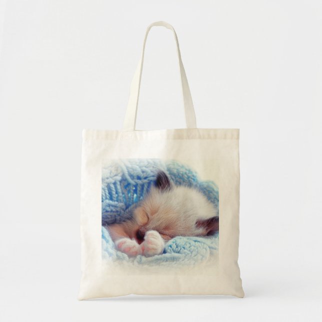 Sleeping Siamese Kitten Paws Tote Bag (Front)