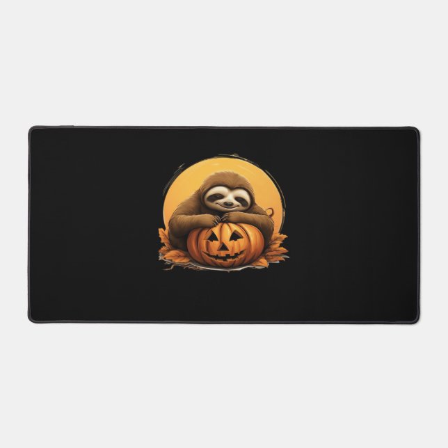 Sleeping Sloth and Halloween Pumpkin Classic T-Shi Desk Mat (Front)