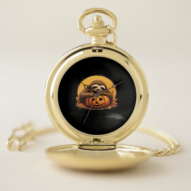 Sleeping Sloth and Halloween Pumpkin Classic T-Shi Pocket Watch (Inside)